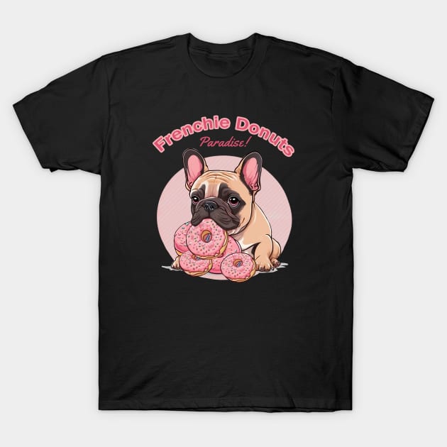 Cute french bulldog with sweet pink donuts, I love frenchie T-Shirt by Collagedream